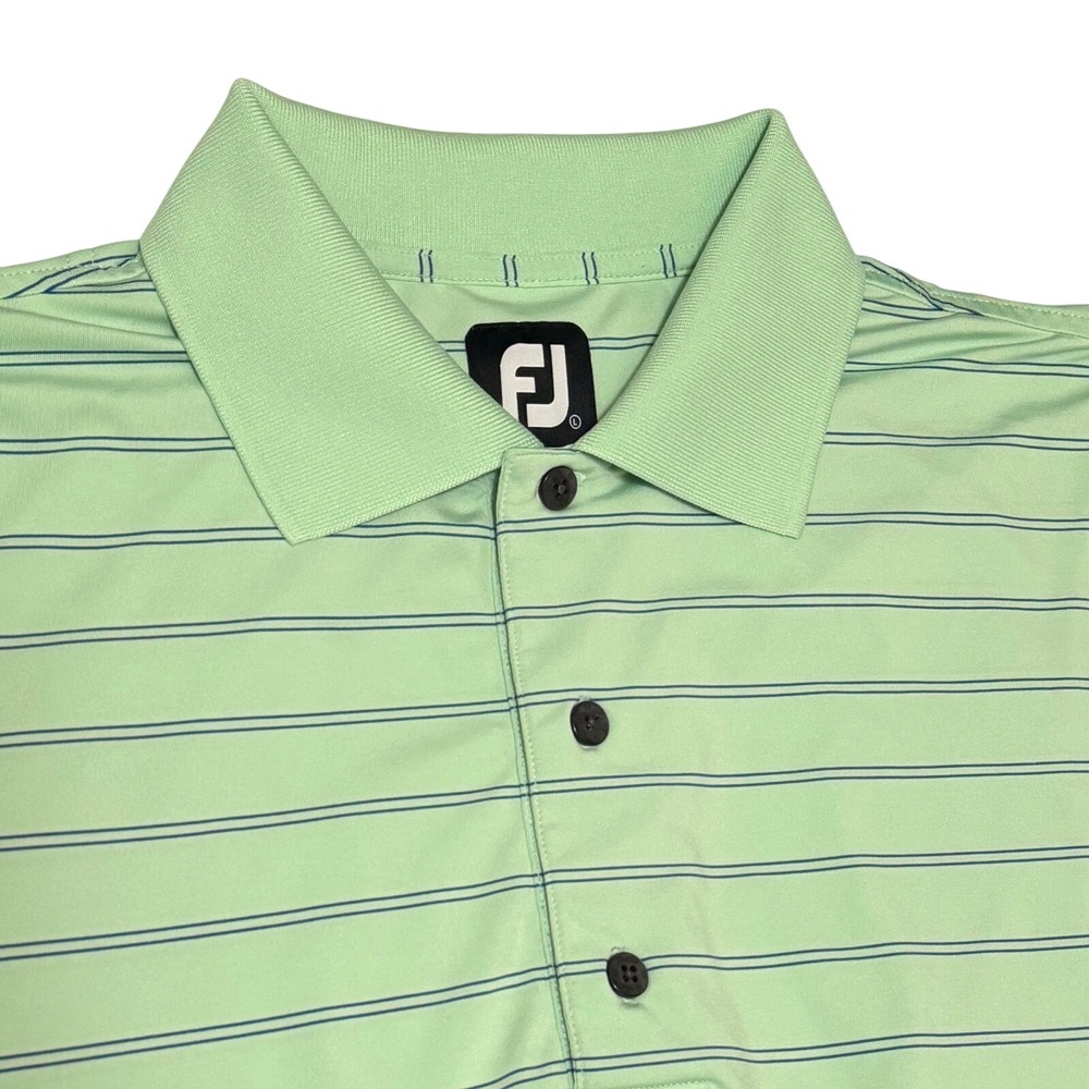 FootJoy Mens Large Mint Green Striped Short Sleeve Golf Polo Shirt FJ Stretch